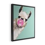 Bubble Gum Sneaky Llama in Green Framed Canvas Print Gallery Image 2