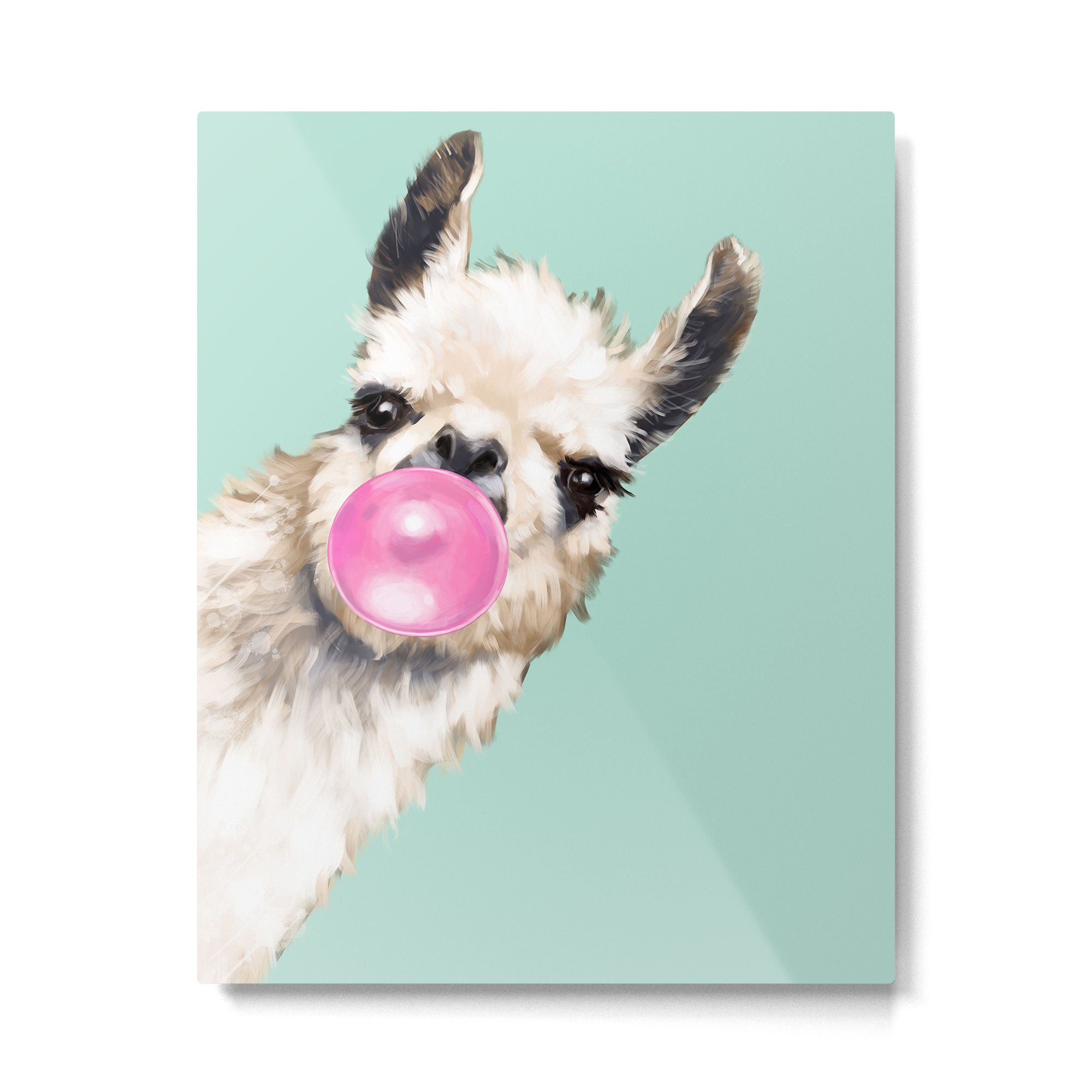 Bubble Gum Sneaky Llama in Green Metal Print Gallery Image 6