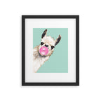 Bubble Gum Sneaky Llama in Green Framed Art Print Gallery Image 6