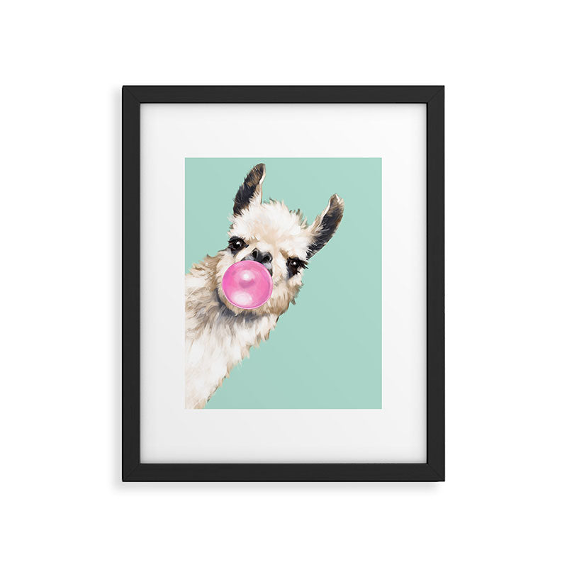 Bubble Gum Sneaky Llama in Green Framed Art Print Gallery Image 6