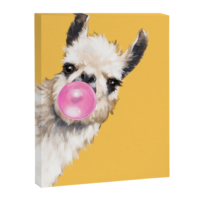 Bubble Gum Sneaky Llama in Yellow Canvas Print Gallery Image 1