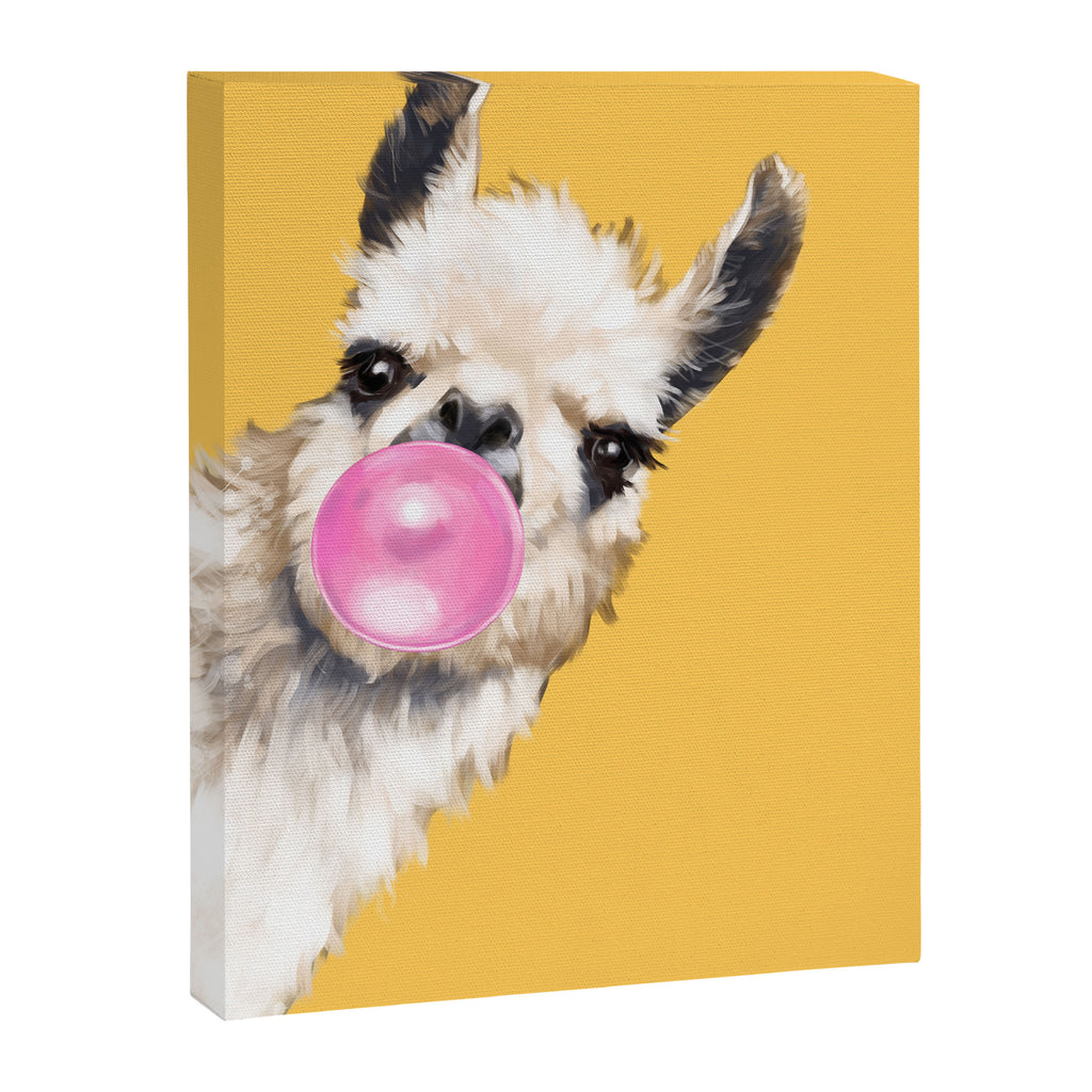 Bubble Gum Sneaky Llama in Yellow Canvas Print Gallery Image 8