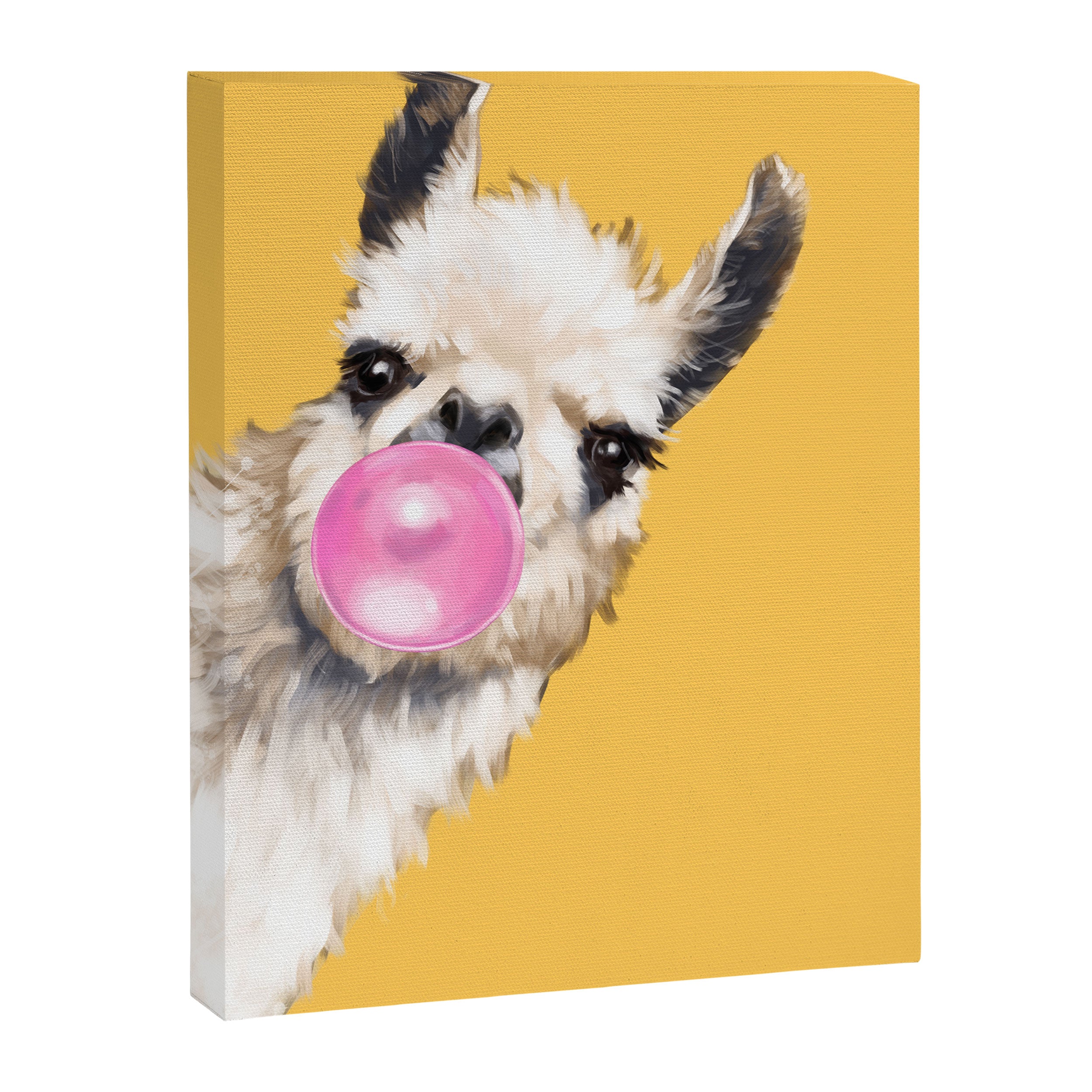 Bubble Gum Sneaky Llama in Yellow Canvas Print Gallery Image 8