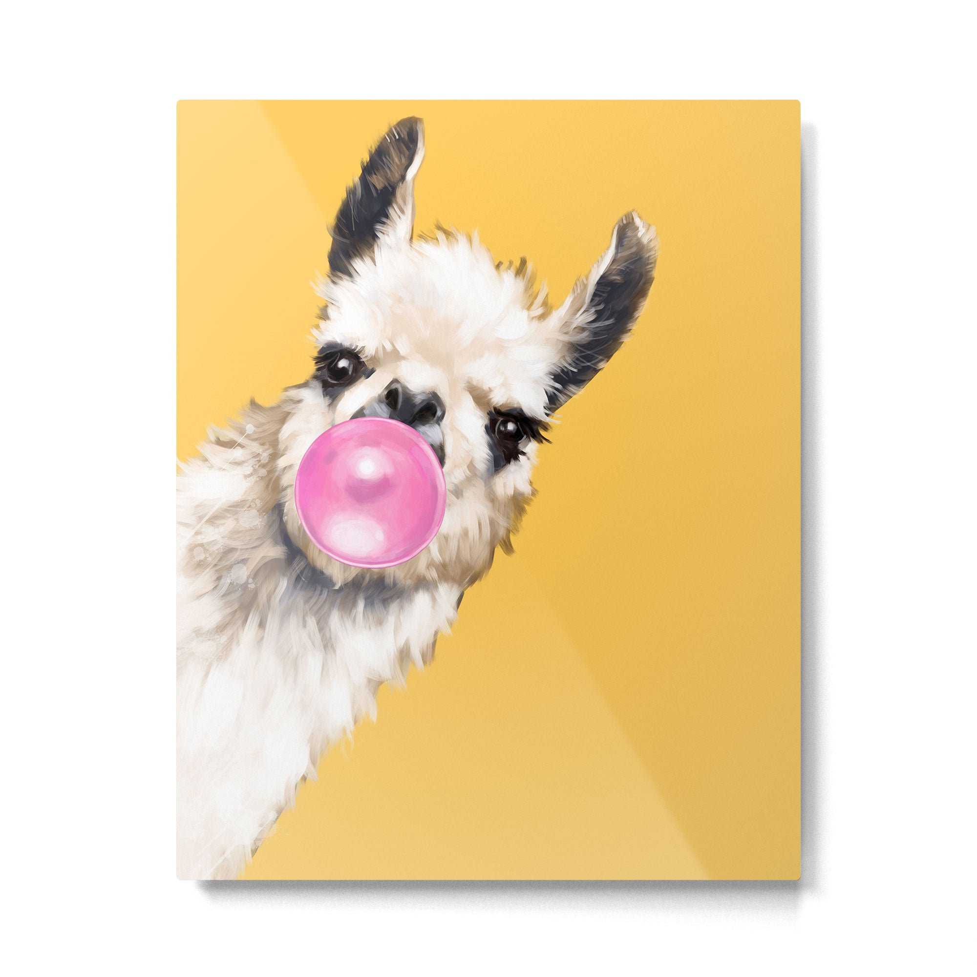 Bubble Gum Sneaky Llama in Yellow Metal Print Gallery Image 6