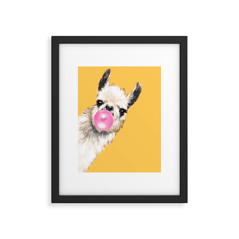 Bubble Gum Sneaky Llama in Yellow Framed Art Print Gallery Image 4