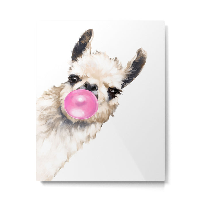 Bubble Gum Sneaky Llama Metal Print Gallery Image 1