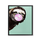 Bubble Gum Sneaky Sloth in Green Framed Canvas Print Gallery Image 8