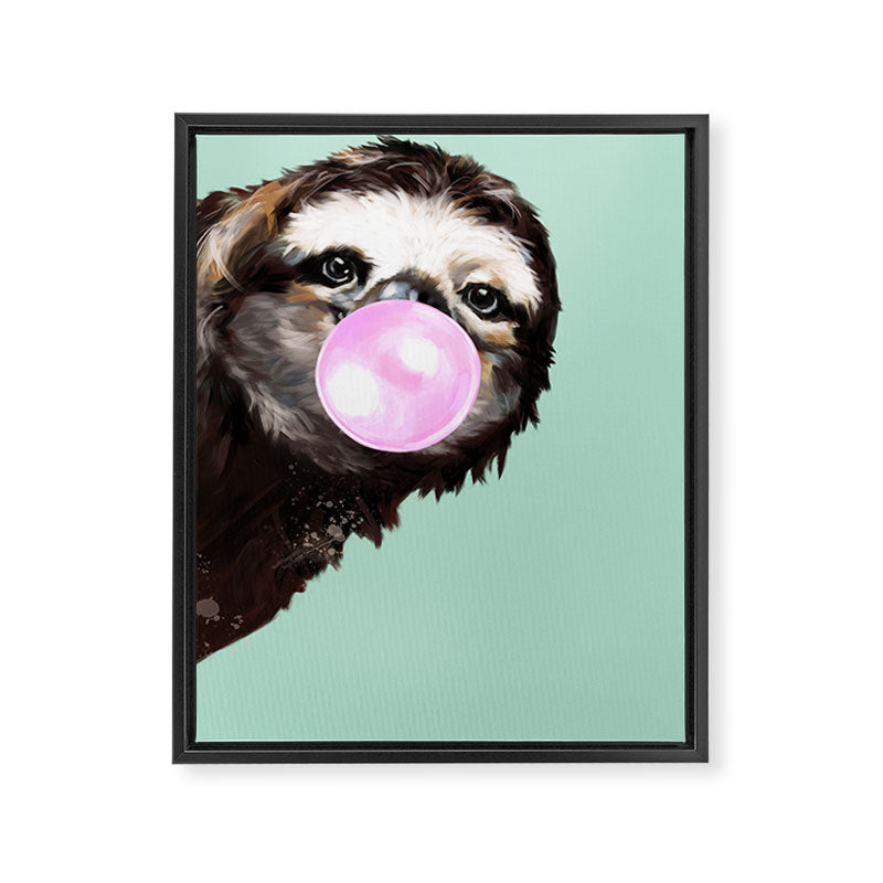 Bubble Gum Sneaky Sloth in Green Framed Canvas Print Gallery Image 8