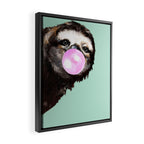 Bubble Gum Sneaky Sloth in Green Framed Canvas Print Gallery Image 2