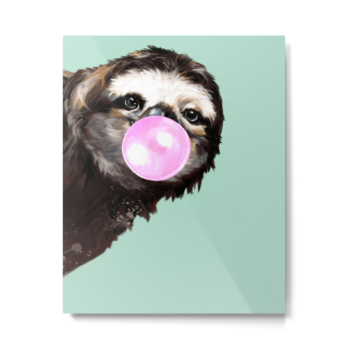 Bubble Gum Sneaky Sloth in Green Metal Print Gallery Image 1