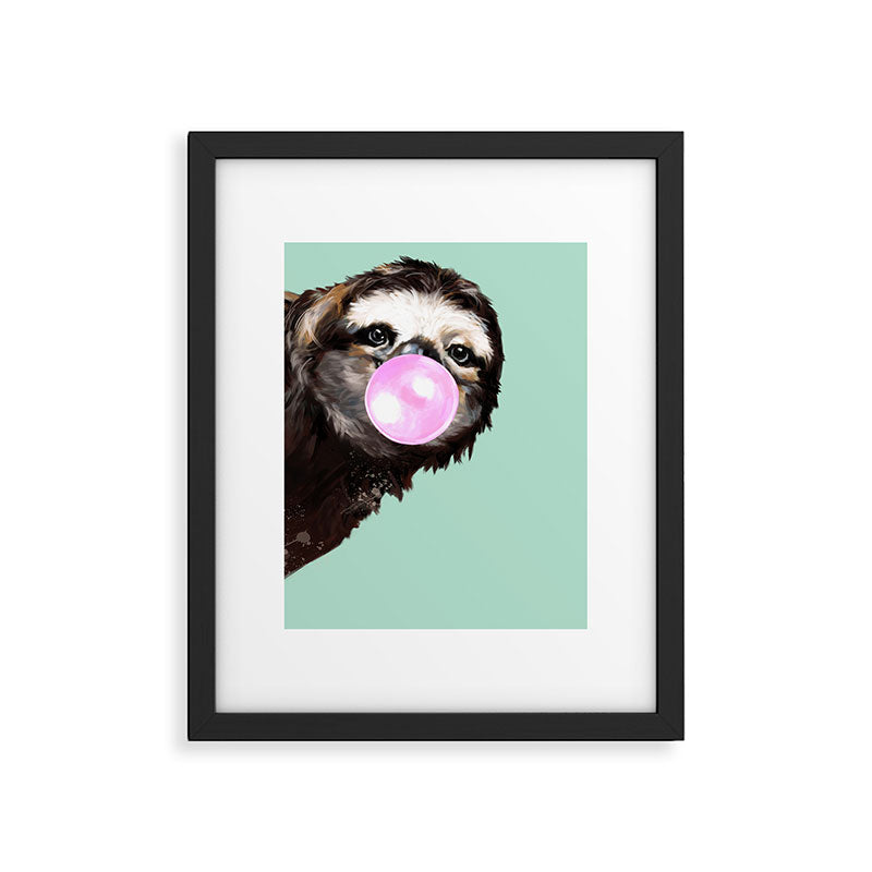 Bubble Gum Sneaky Sloth in Green Framed Art Print Gallery Image 6