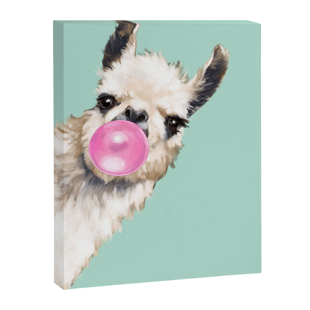 Bubblegum Sneaky Llama in Green Canvas Print Gallery Image 8