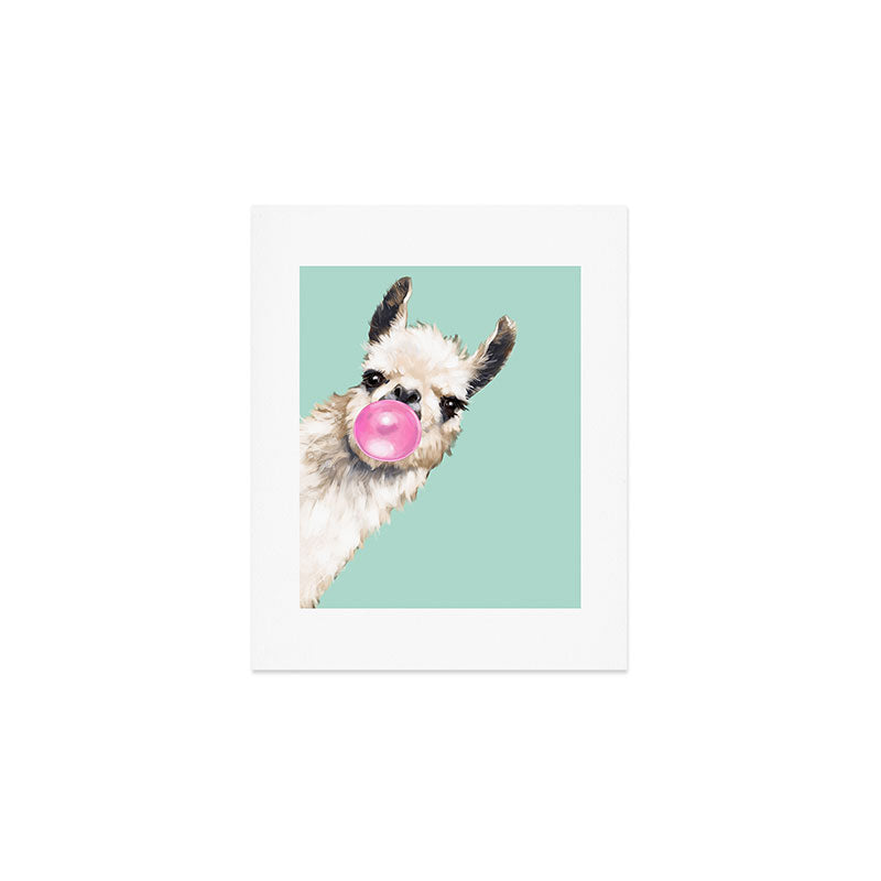 Bubblegum Sneaky Llama in Green Art Print Gallery Image 1