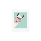 Bubblegum Sneaky Llama in Green Art Print Gallery Image 1