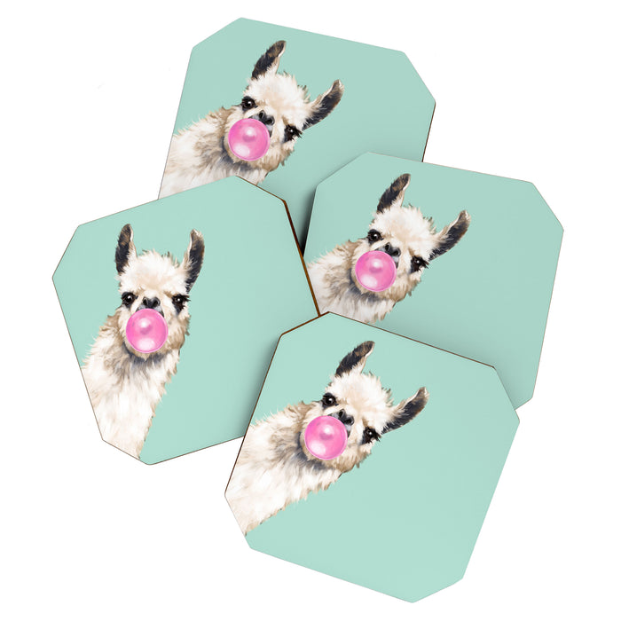 Bubblegum Sneaky Llama in Green Coaster Gallery Image 1