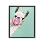 Bubblegum Sneaky Llama in Green Framed Canvas Print Gallery Image 8