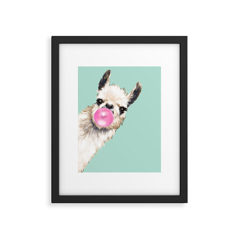 Bubblegum Sneaky Llama in Green Framed Art Print Gallery Image 4