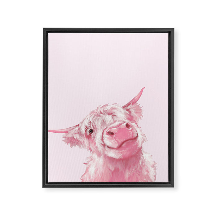 Highland Cow Pink Framed Canvas Print Gallery Image 1