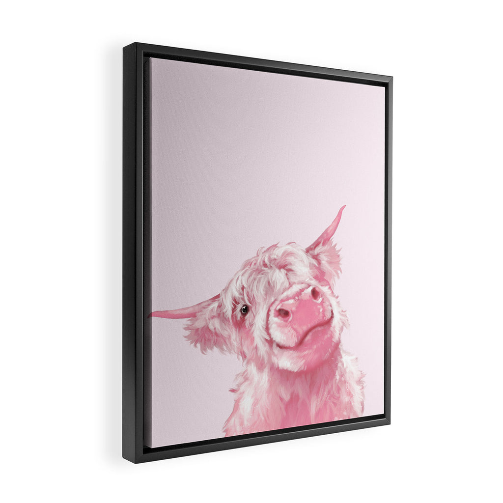 Highland Cow Pink Framed Canvas Print Gallery Image 2