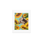 Highland Cow with Sunflowers in Blue Art Print Gallery Image 1