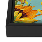 Highland Cow with Sunflowers in Blue Framed Canvas Print Gallery Image 3