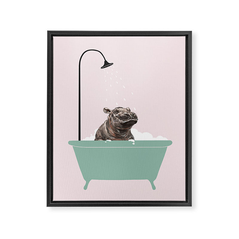 Hippo Enjoying Bubble Bath Framed Canvas Print Gallery Image 8