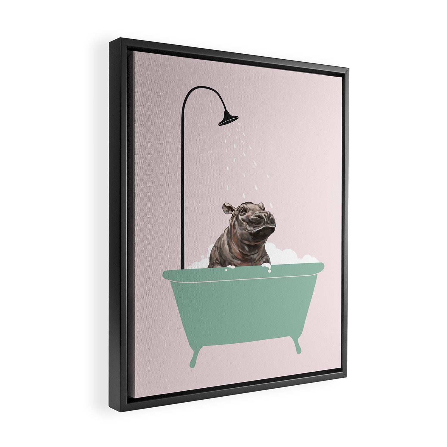 Hippo Enjoying Bubble Bath Framed Canvas Print Gallery Image 2