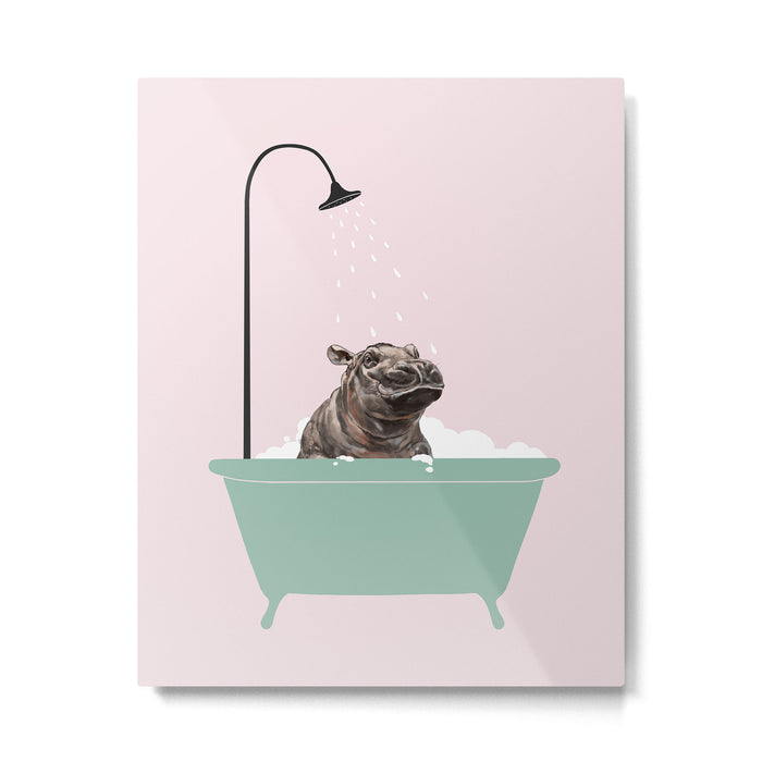 Hippo Enjoying Bubble Bath Metal Print Gallery Image 1