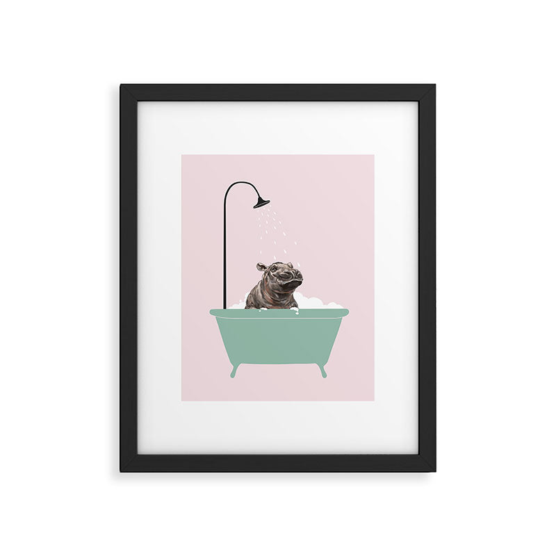 Hippo Enjoying Bubble Bath Framed Art Print Gallery Image 6