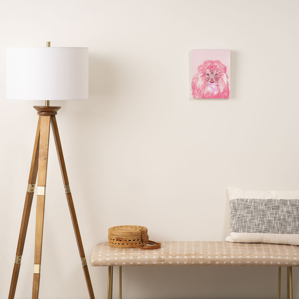 Lion Chewing Bubble Gum in Pink Canvas Print Gallery Image 2