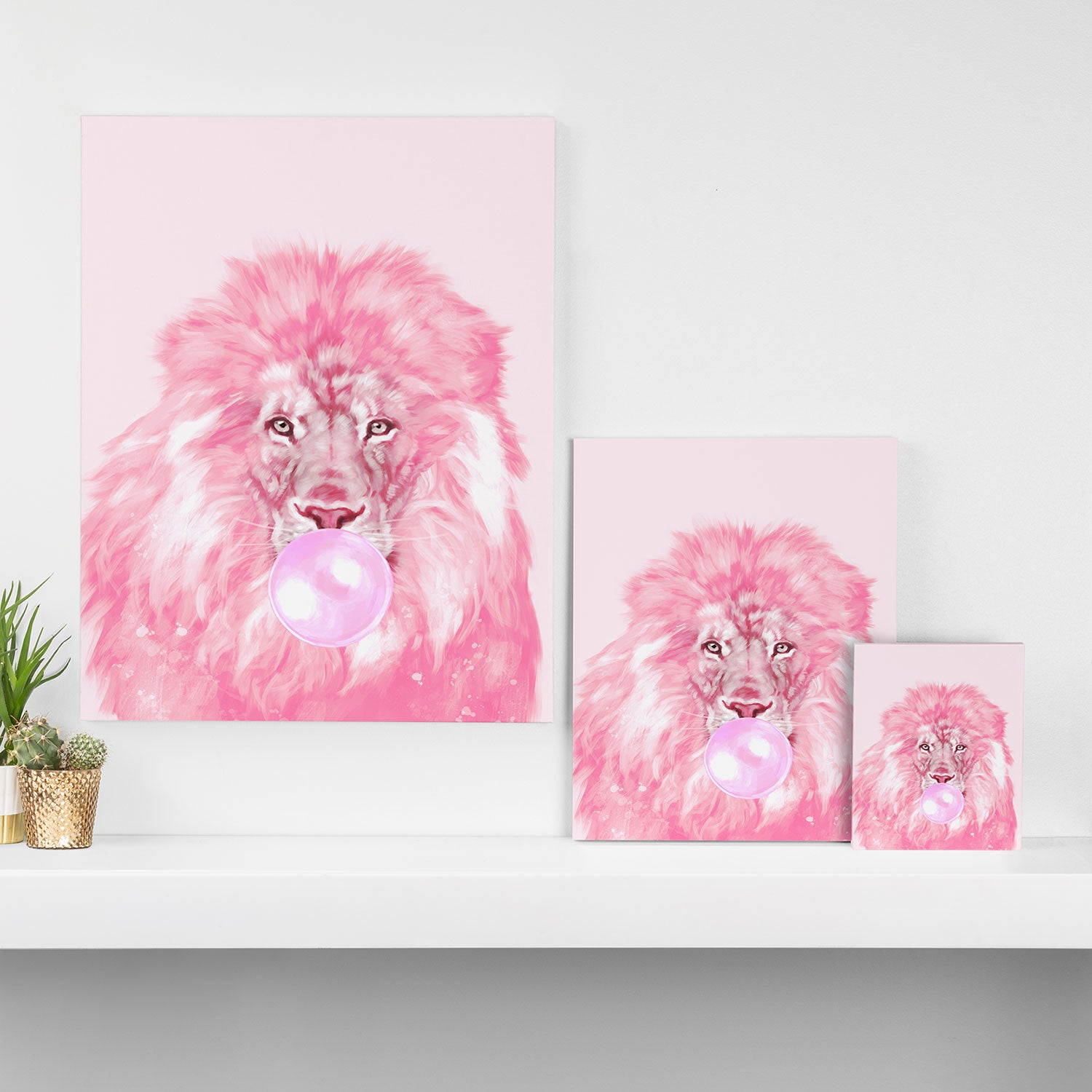 Lion Chewing Bubble Gum in Pink Canvas Print Gallery Image 3