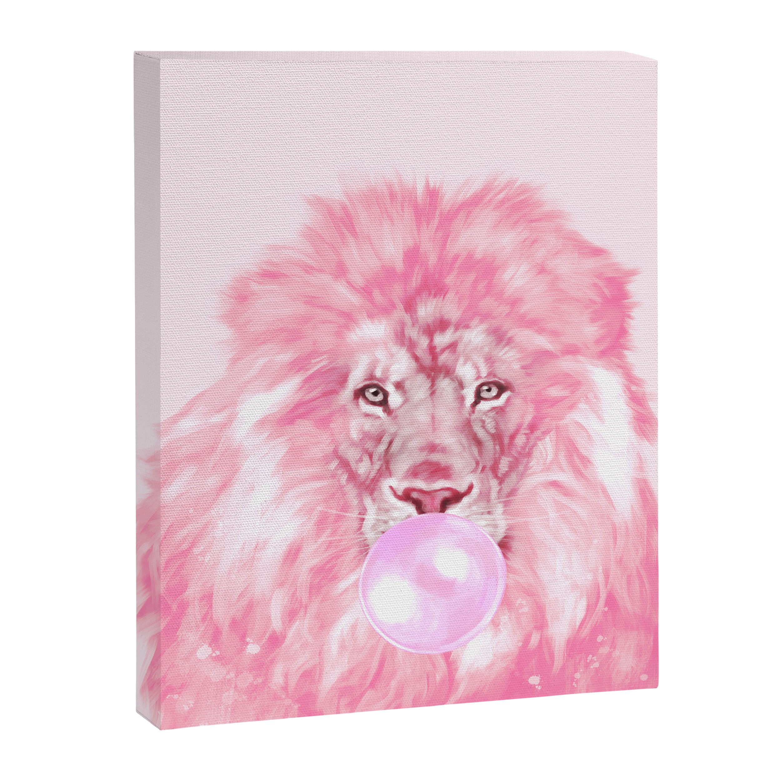 Lion Chewing Bubble Gum in Pink Canvas Print Gallery Image 8