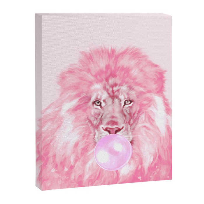 Lion Chewing Bubble Gum in Pink Canvas Print Gallery Image 1