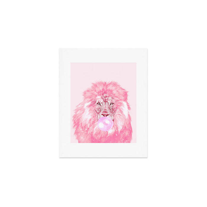 Lion Chewing Bubble Gum in Pink Art Print Gallery Image 1