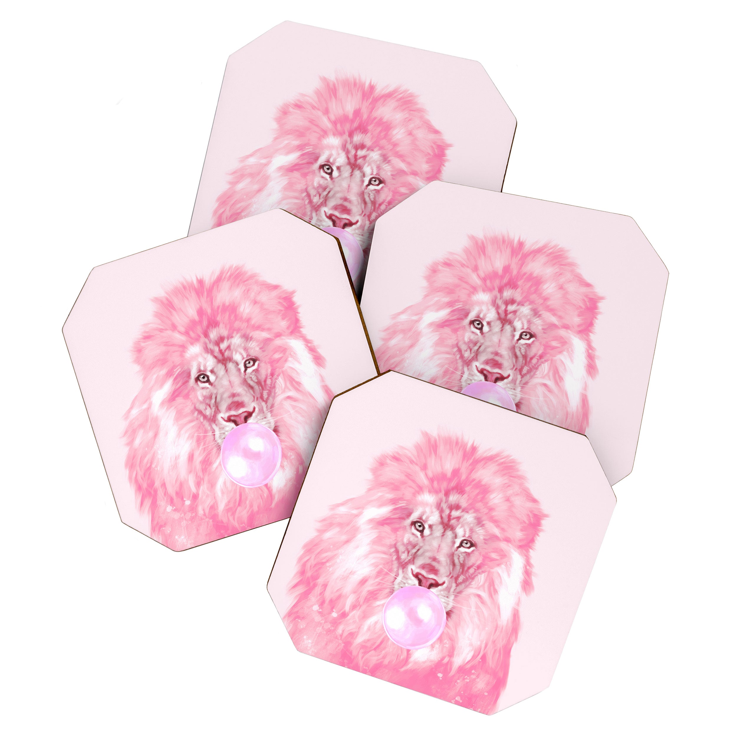 Lion Chewing Bubble Gum in Pink Coaster Gallery Image 1