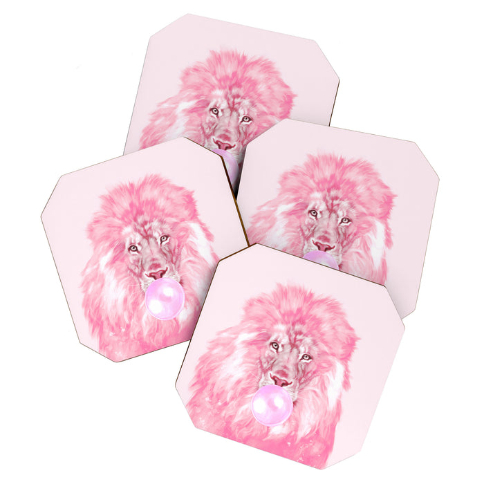 Lion Chewing Bubble Gum in Pink Coaster Gallery Image 1