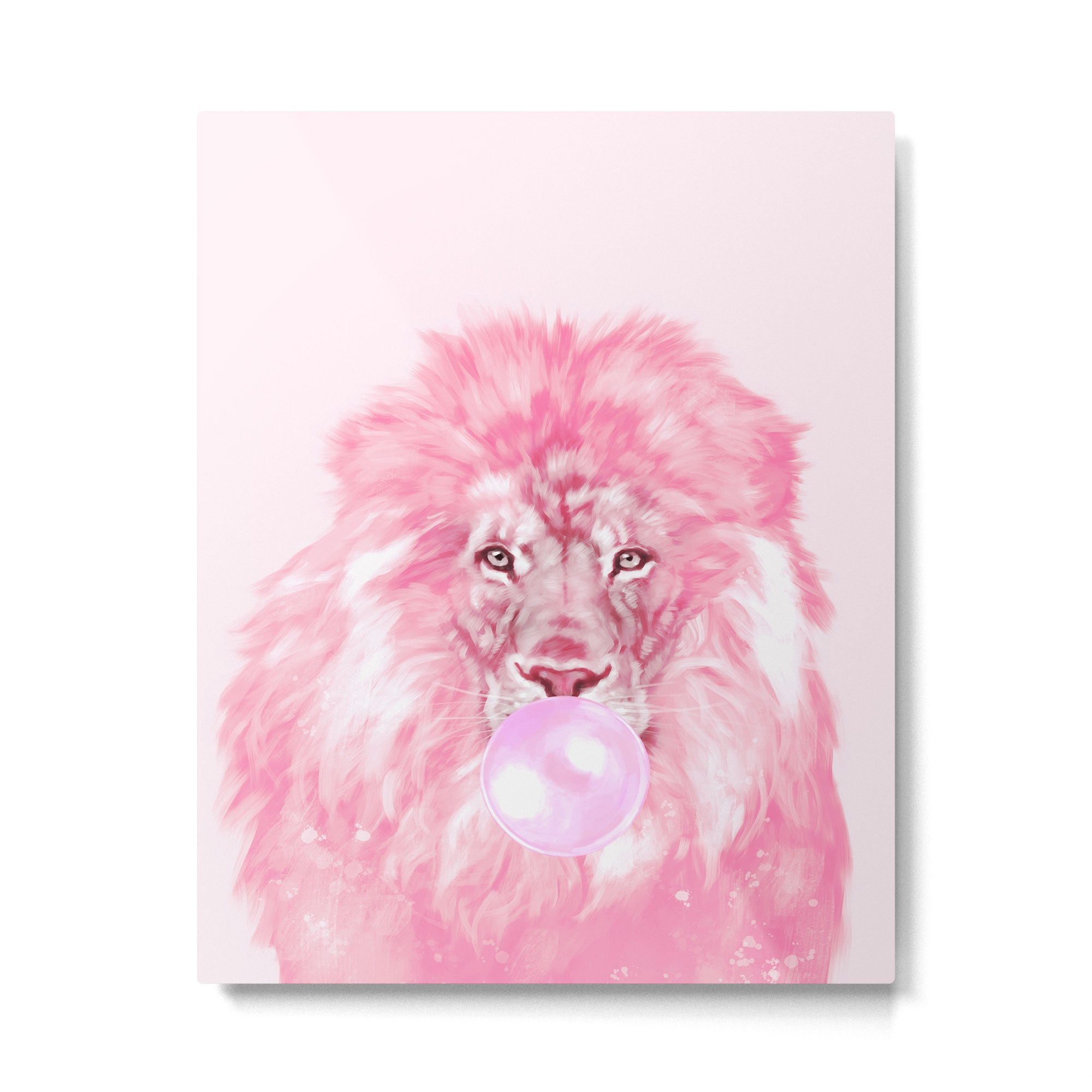 Lion Chewing Bubble Gum in Pink Metal Print Gallery Image 6