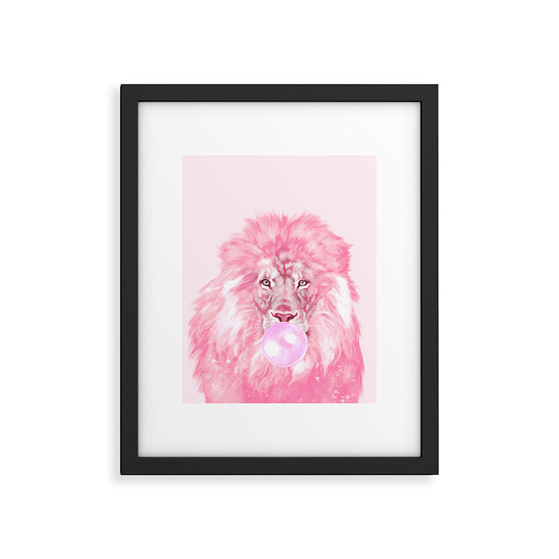 Lion Chewing Bubble Gum in Pink Framed Art Print Gallery Image 4