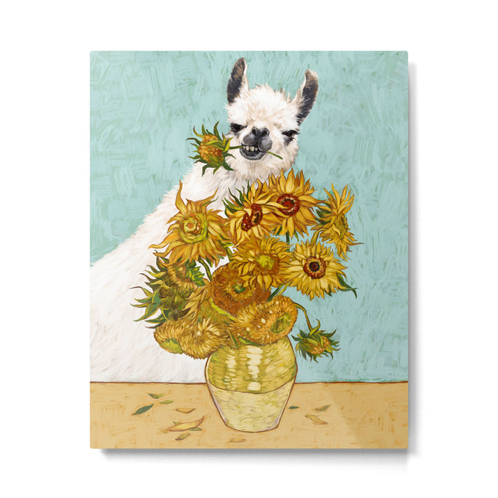 Naughty Llama and The Sunflowers Metal Print Gallery Image 1