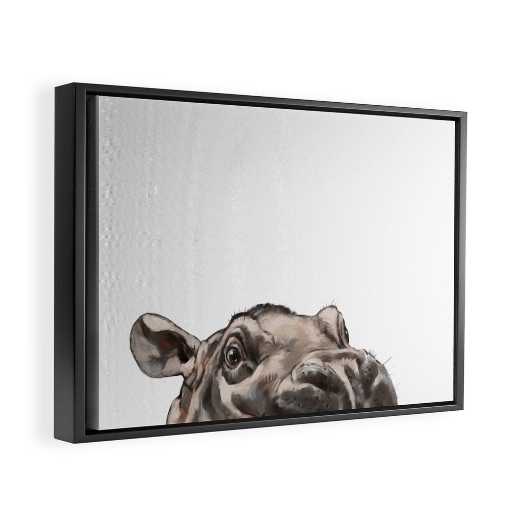 Peeking Baby Hippo Framed Canvas Print Gallery Image 2