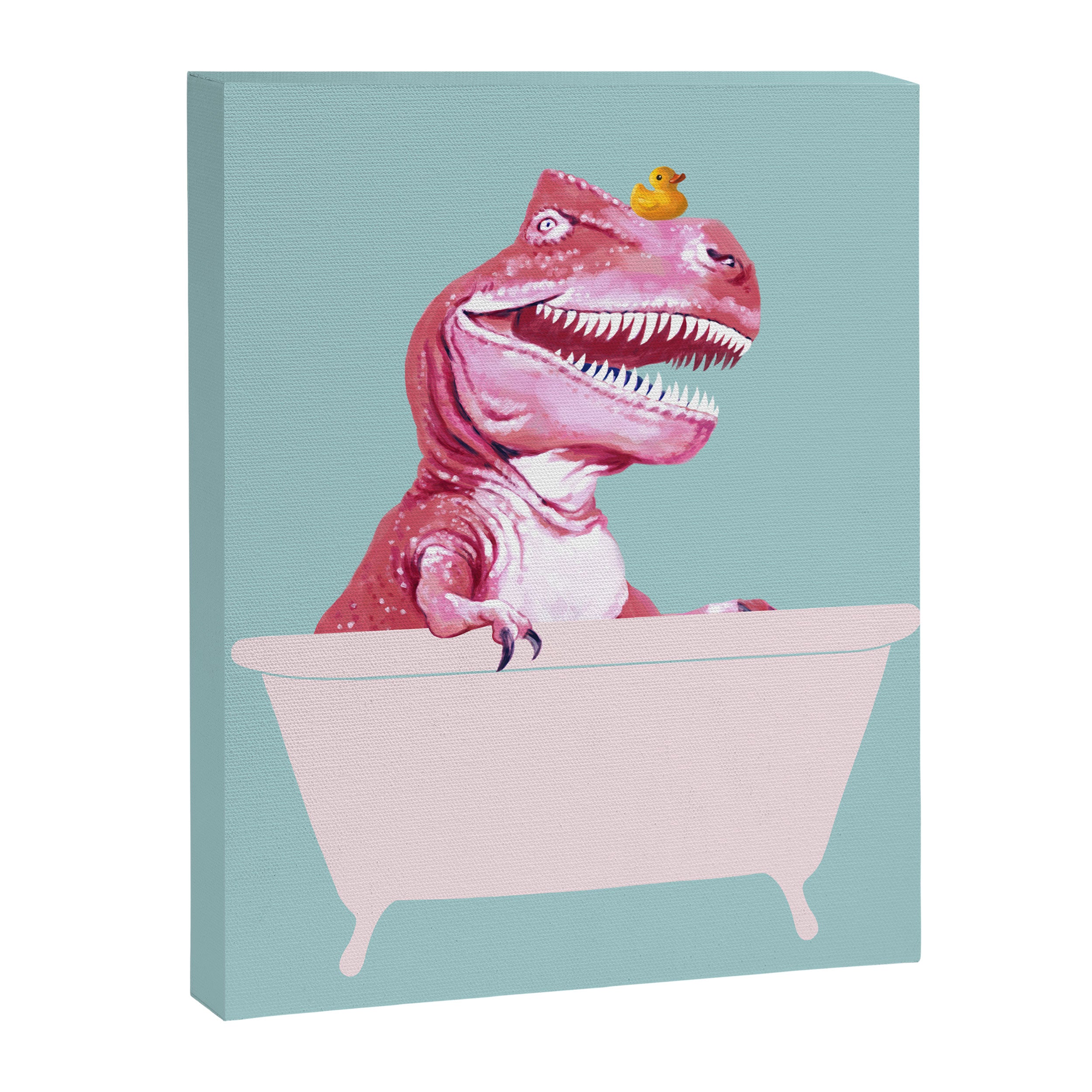 Pink T-Rex in Bathtub Canvas Print Gallery Image 8