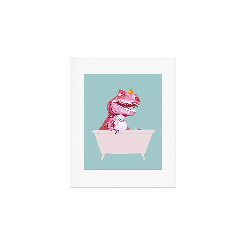 Pink T-Rex in Bathtub Art Print Gallery Image 1