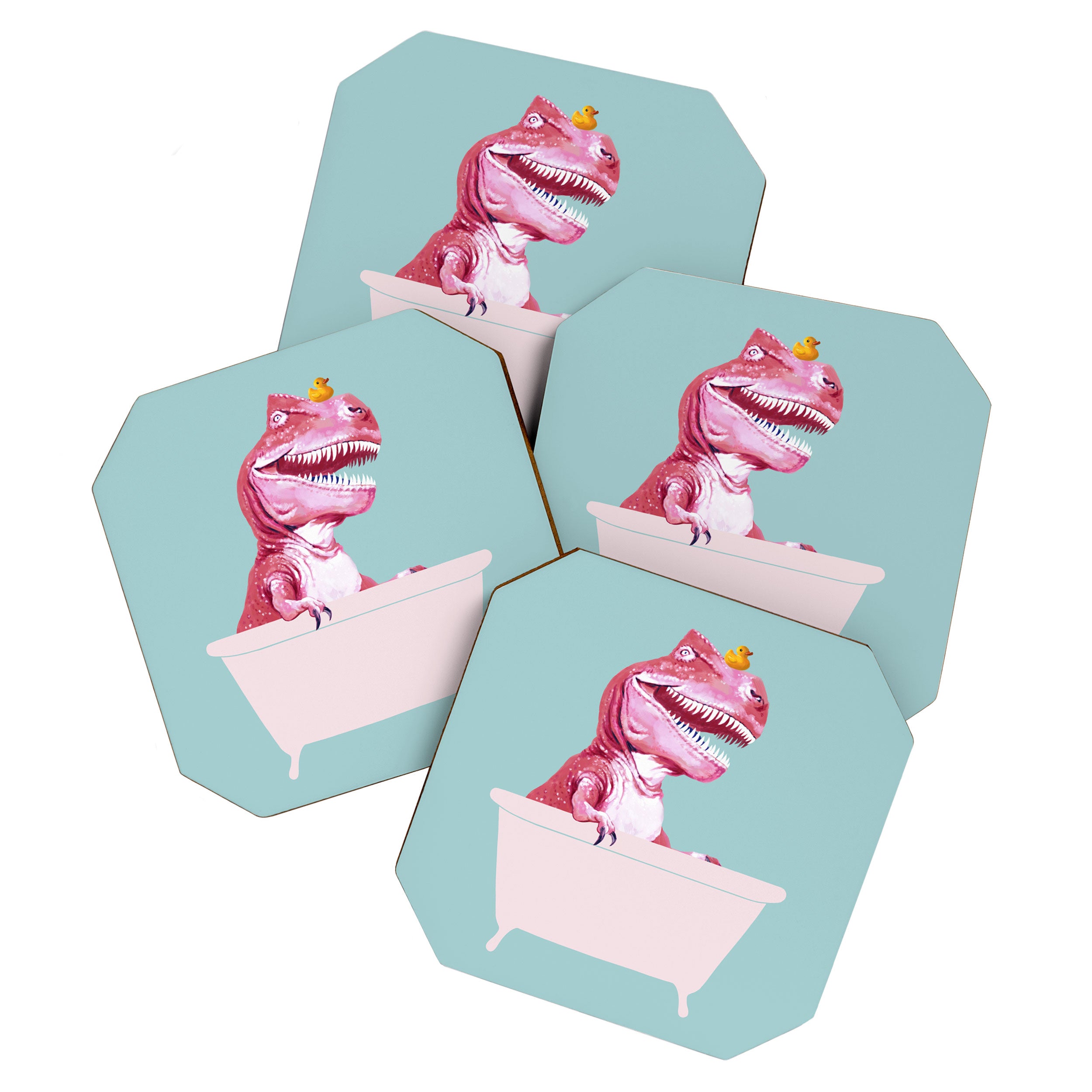 Pink T-Rex in Bathtub Coaster Gallery Image 1