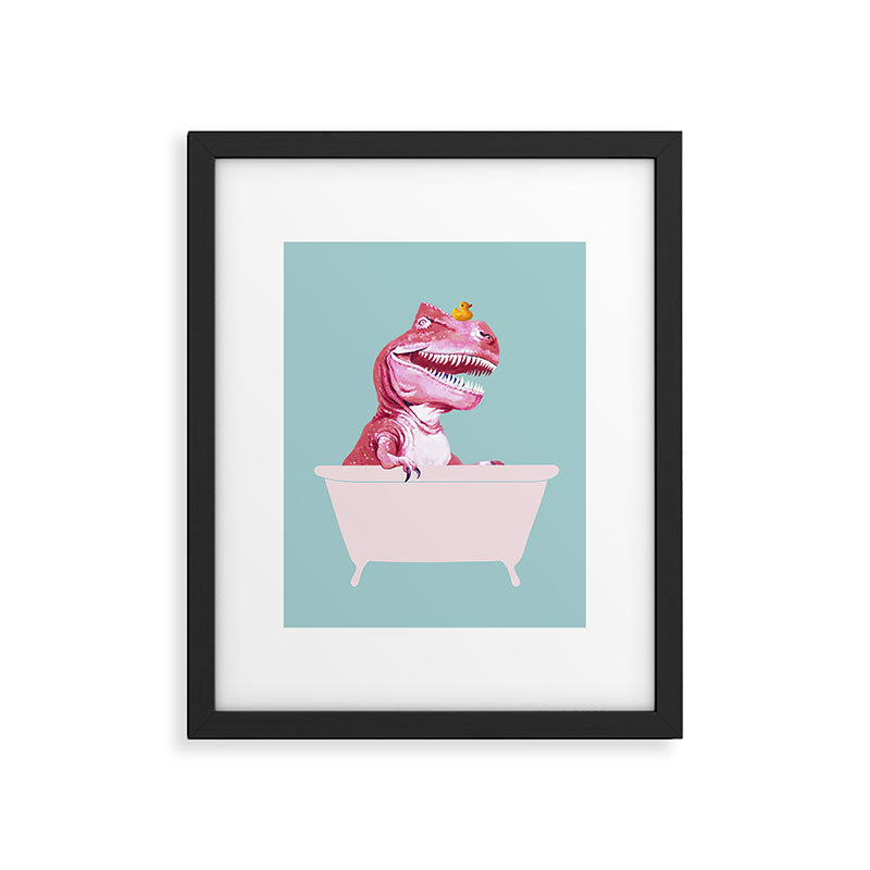Pink T-Rex in Bathtub Framed Art Print Gallery Image 4