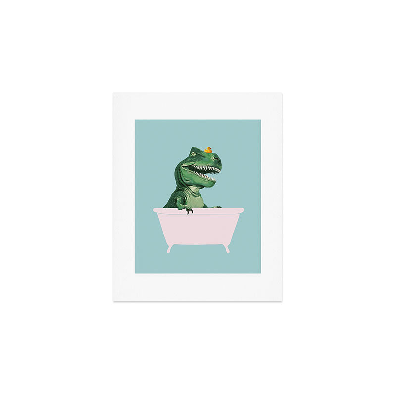 Playful T-Rex in Bathtub in Green Art Print Gallery Image 1
