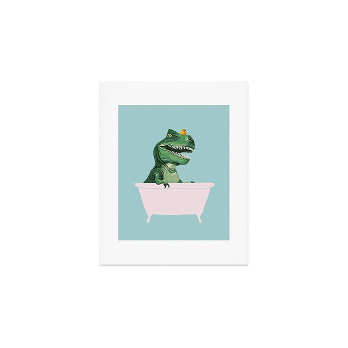 Playful T-Rex in Bathtub in Green Art Print Gallery Image 1