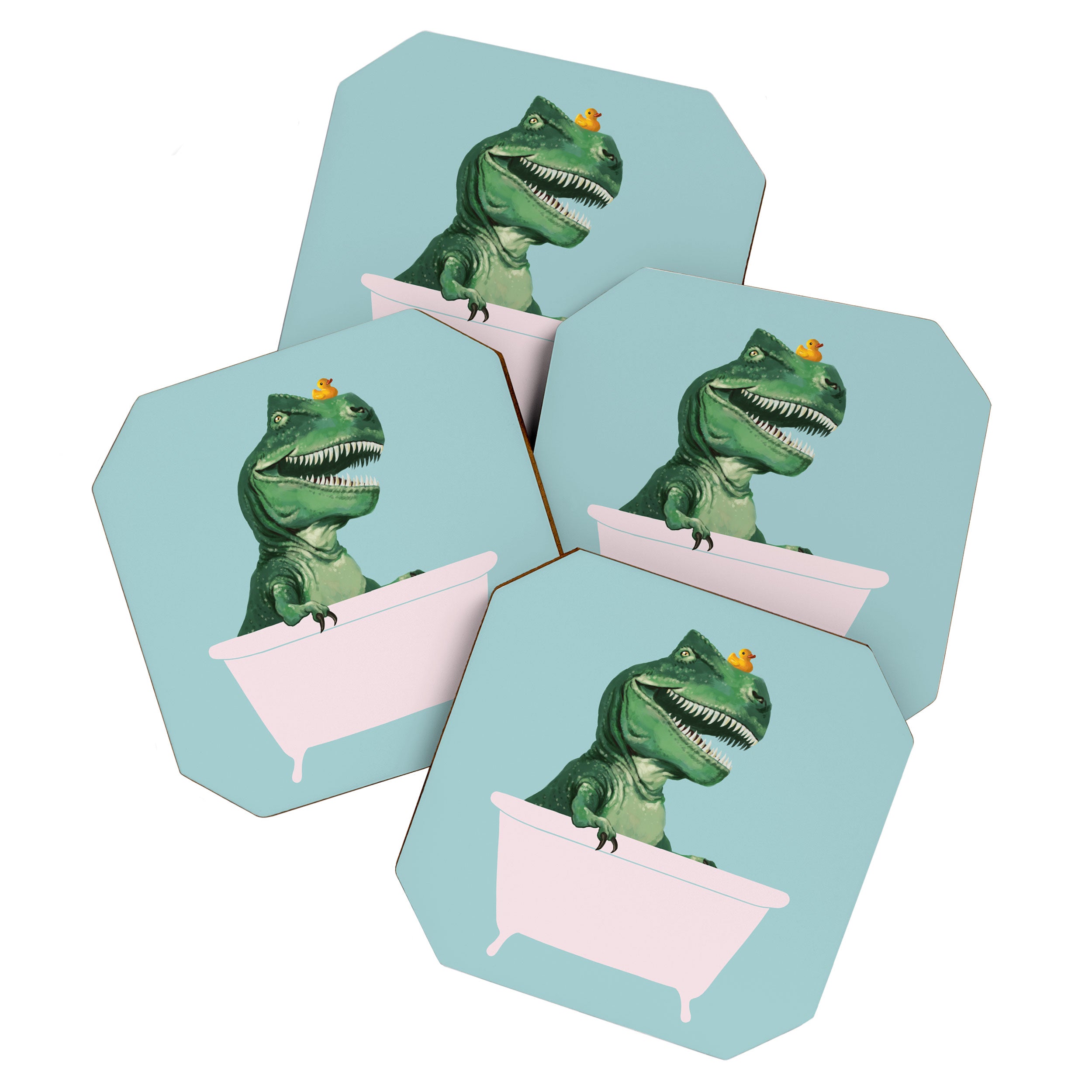 Playful T-Rex in Bathtub in Green Coaster Gallery Image 1