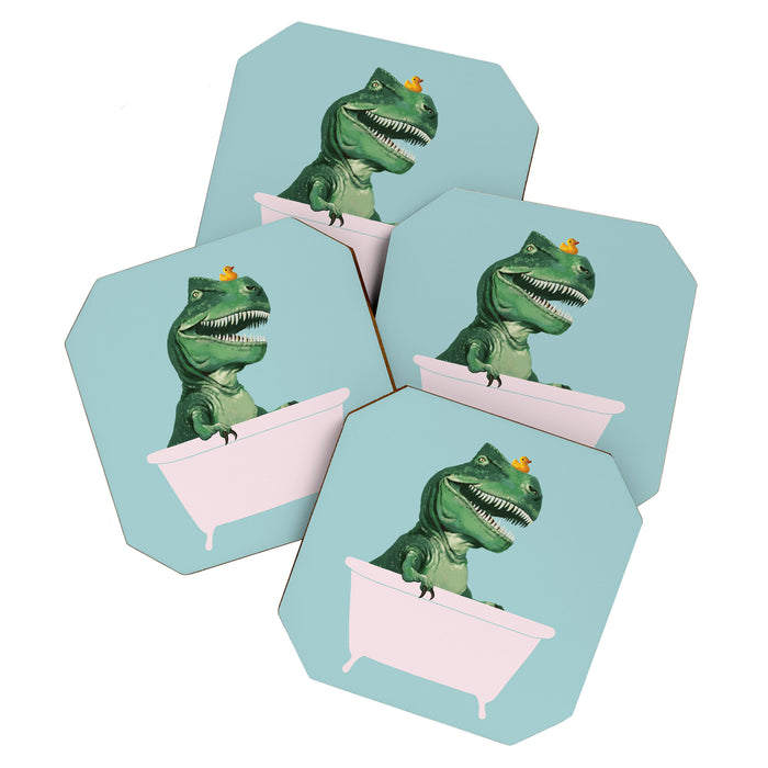 Playful T-Rex in Bathtub in Green Coaster Gallery Image 1