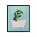 Playful T-Rex in Bathtub in Green Framed Canvas Print Gallery Image 8