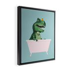 Playful T-Rex in Bathtub in Green Framed Canvas Print Gallery Image 2